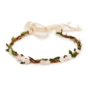 Wianek na rzemyku - WHITE / LIGHT PINK