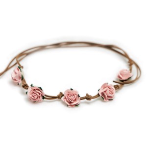 Wianek na rzemyku Roses - PINK