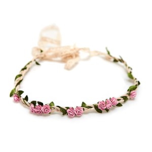 Wianek na rzemyku Little Roses - CANDY PINK