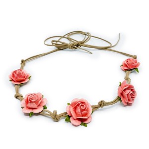 Wianek na rzemyku Roses - CORAL