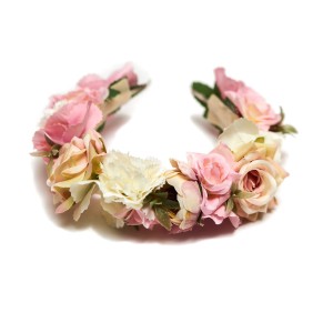 Wianek na opasce Flower Crown - CREAM / PINK