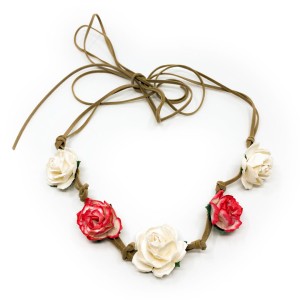 Wianek na rzemyku Roses - ECRU / RED